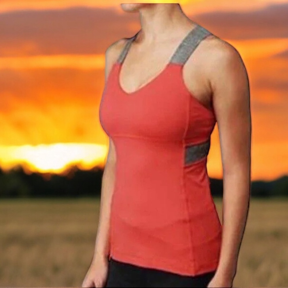 Lululemon Push Ur Limits Tank Orange/Gray Stripe Sz 8